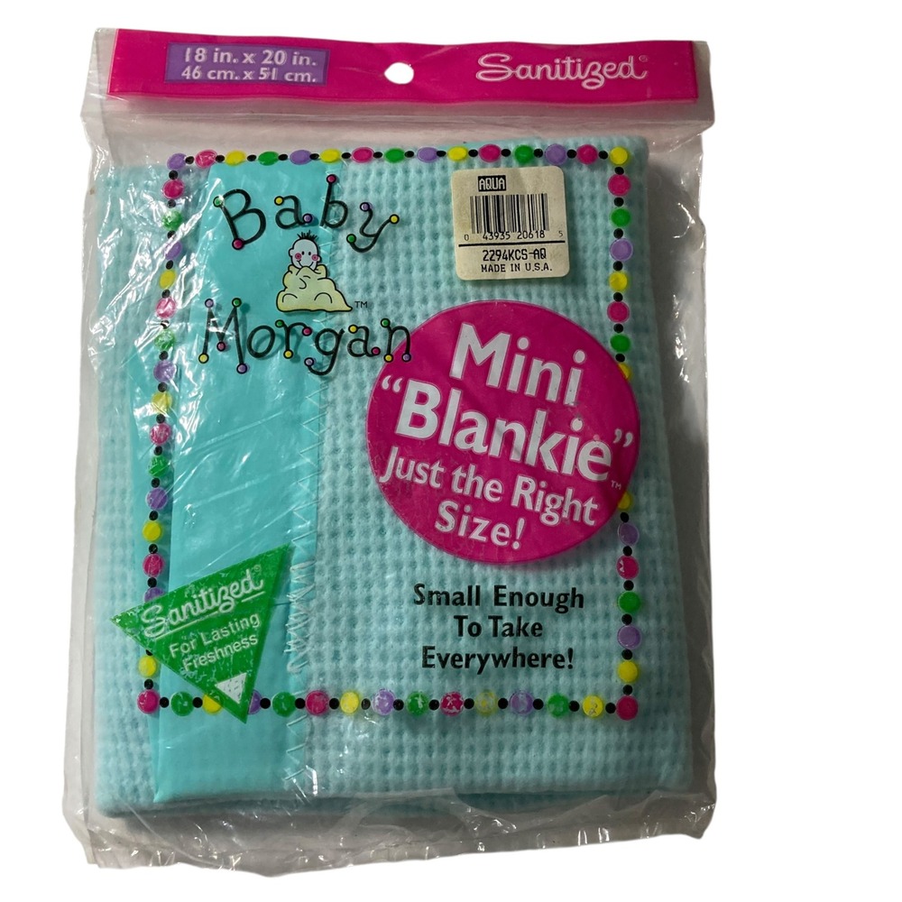 VTG Baby Morgan Mini Blankie Baby Blanket Aqua Blue Acrylic USA Sealed 18 x 20